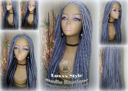 Braid Lace Wig Box Braid 44 51 Wig Storm Long Grey Gray Silver Lace Closure Baby Hair Medium Straight Glueless! Pre Stretched Braiding
