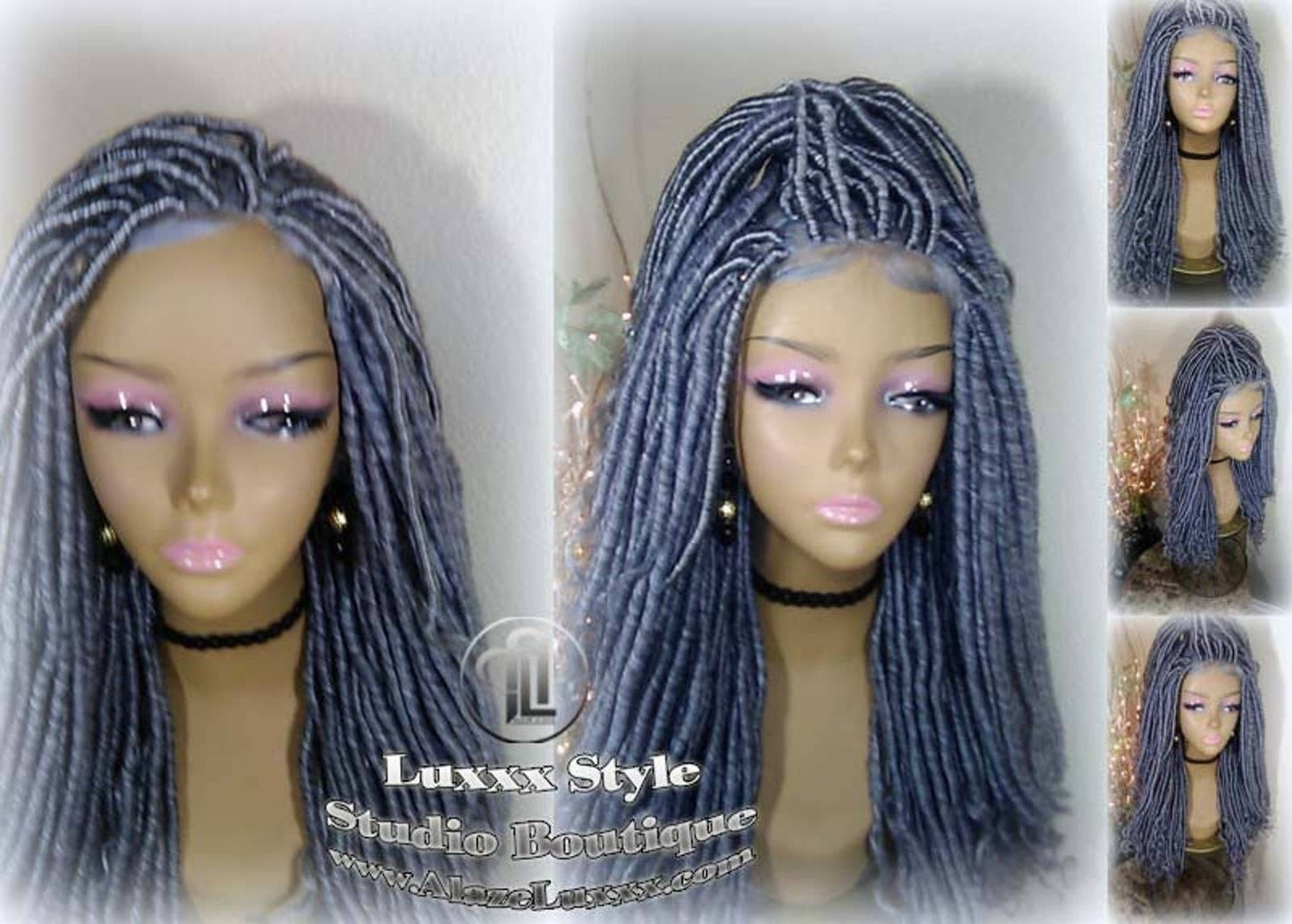 Goddess Faux Dread Loc Lace Closure Straight Storm Silver Grey Gray 44 51 Boho Gypsy Wavy Lock Crochet Freetress Model Model Wig