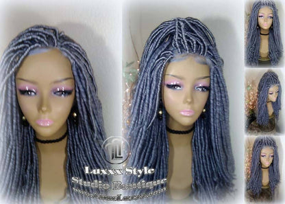 Goddess Faux Dread Loc Lace Closure Straight Storm Silver Grey Gray 44 51 Boho Gypsy Wavy Lock Crochet Freetress Model Model Wig