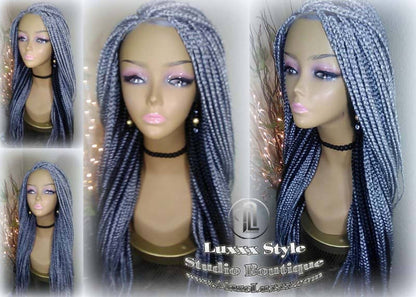 Braid Lace Wig Box Braid 44 51 Wig Storm Long Grey Gray Silver Lace Closure Baby Hair Medium Straight Glueless! Pre Stretched Braiding
