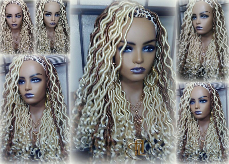 Headband Wig Blonde 613  27 Platinum Honey Blonde Goddess Faux Loc Gypsy Bohemian Boho Wig Blonde Wavy Waterfall Hair Crochet Braided Wig