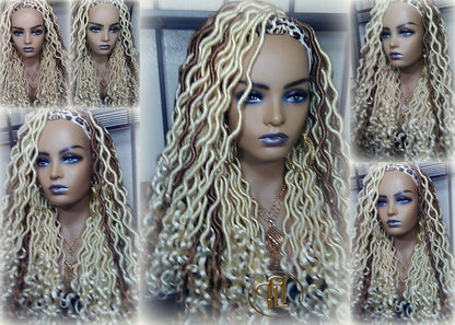 Headband Wig Blonde 613  27 Platinum Honey Blonde Goddess Faux Loc Gypsy Bohemian Boho Wig Blonde Wavy Waterfall Hair Crochet Braided Wig