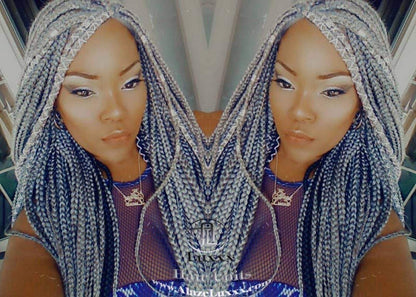 Box Braid 44 51 Wig Grey Gray Silver Lace Baby Hair Storm Long Medium Straight Glueless! Braid Lace Wig Pre Stretched Braiding Hair