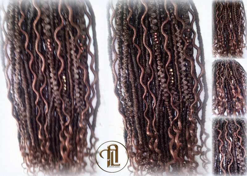 Curly Wavy Single Ended SE 75 Piece Set Kit Ginger Brown Mixed Soft Crochet Bohemian Dread Braid Hair Hippy Extensions Textured  Realistic