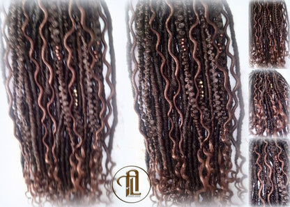 Curly Wavy Single Ended SE 75 Piece Set Kit Ginger Brown Mixed Soft Crochet Bohemian Dread Braid Hair Hippy Extensions Textured  Realistic
