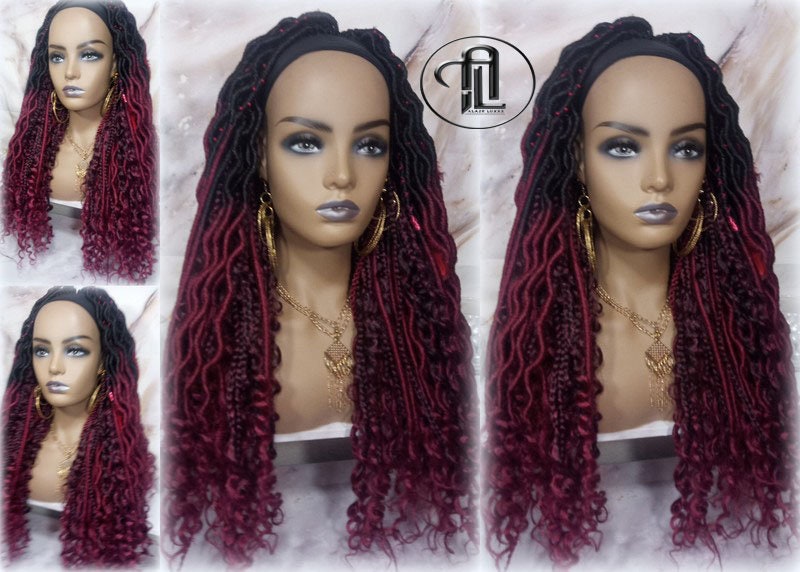 Headband Wig Ombre Black Red Burgundy 530 Dreads Mix Set Twist Soft Crochet Boho Dread Braid Set Bohemian extensions
