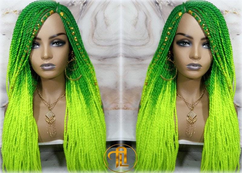 Green Fluorescent Gradient Chartreuse Slime Green Ombre Senegalese Twist Braid Wig Small Long Unicorn Braid Neon Festival St.Patrick Day