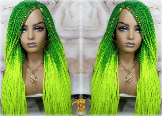 Green Fluorescent Gradient Chartreuse Slime Green Ombre Senegalese Twist Braid Wig Small Long Unicorn Braid Neon Festival St.Patrick Day