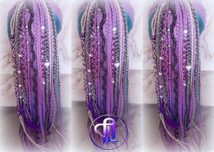 Ponytail Hair Fall Extensions Purple Grey White Elements Accents Feathers synthetic box braids hair scrunchie clip in Clip on Braids