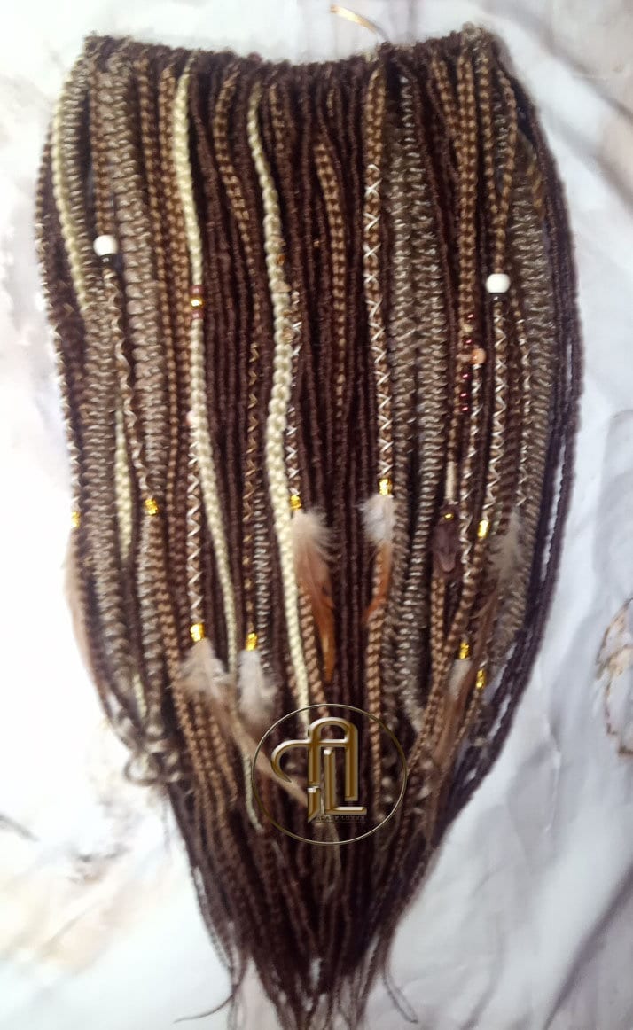 Brown Blonde Set Soft boho Bohemian dreadlocks textured braids wavy dreads  SE Full set Curls dreads and Braids Dragon Braids