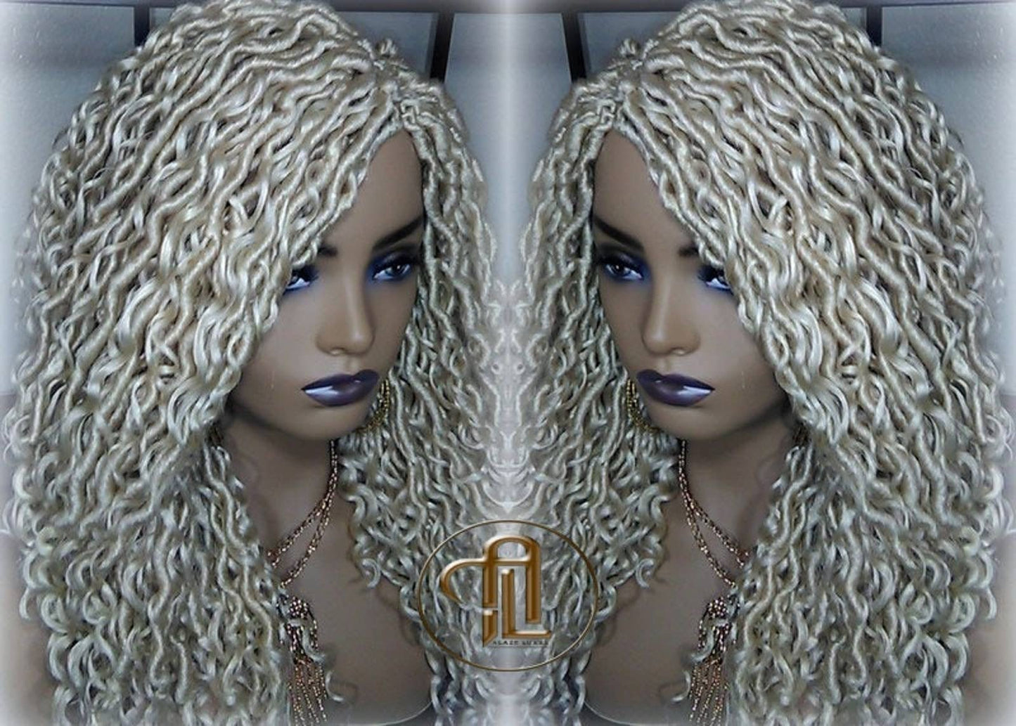 613 Blonde Goddess Faux Locs 14in Short Braid Wig Platinum White Blonde Marley Dred Lock Wig Gypsy Bohemian Boho Lace Part