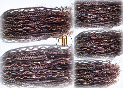 Curly Wavy Single Ended SE 75 Piece Set Kit Ginger Brown Mixed Soft Crochet Bohemian Dread Braid Hair Hippy Extensions Textured  Realistic