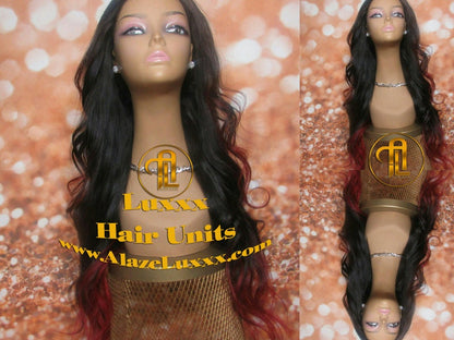 Rihanna Fire Red Hair Straight Virgin Wig Unit New Ombre Custom Color Lace Closure Dip Dye Tips Ends Curls Middle Side Part Celebrity Colour