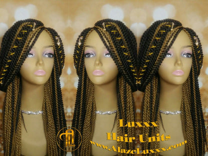 Straight Senegalese Twist Wig Unit! Medium Small Long Blonde Brown #4 #27 Crochet Twist Braided Wig 2tone honey blond hair charms wig maker
