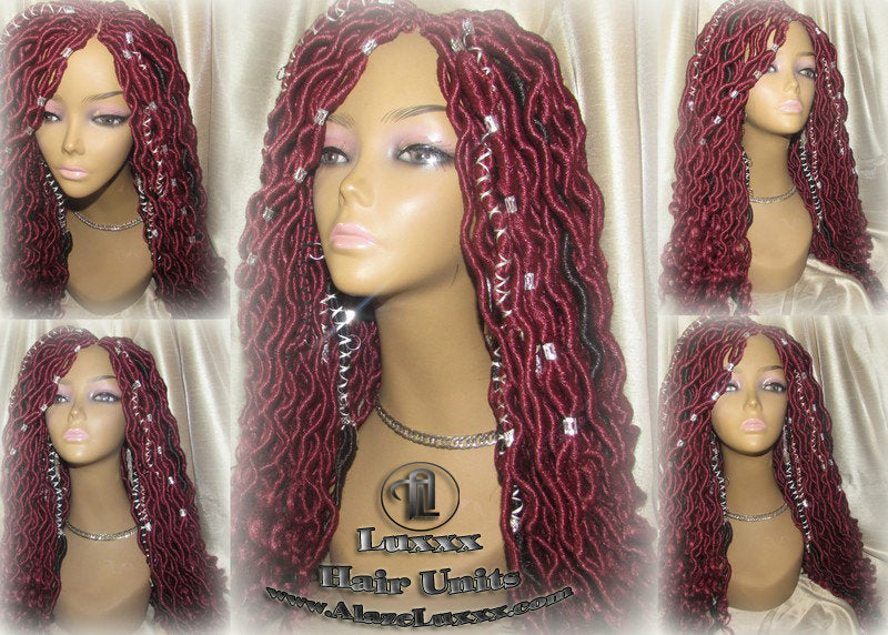 Bohemian Boho Hair Wig Dread Braided Faux Wig Rich Red Black Goddess Loc Wool Crochet Braided Wig Protective Style Hair Wig Box Braids Twist
