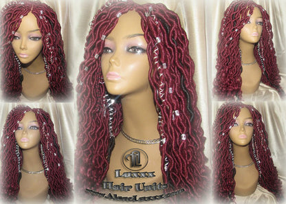 Bohemian Boho Hair Wig Dread Braided Faux Wig Rich Red Black Goddess Loc Wool Crochet Braided Wig Protective Style Hair Wig Box Braids Twist
