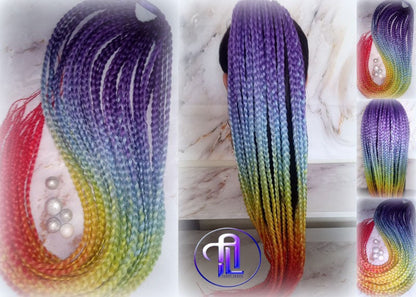 Ponytail Hair Fall Extensions Ombre Rainbow Purple Blue Elements Accents Feathers synthetic box braids hair scrunchie clip in Clip on Braids