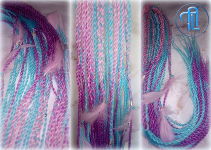 Ponytail Hair Fall Extensions Pink Ombre Purple Blue Elements Accents Feathers senegalese twist braids hair scrunchie gender reveal