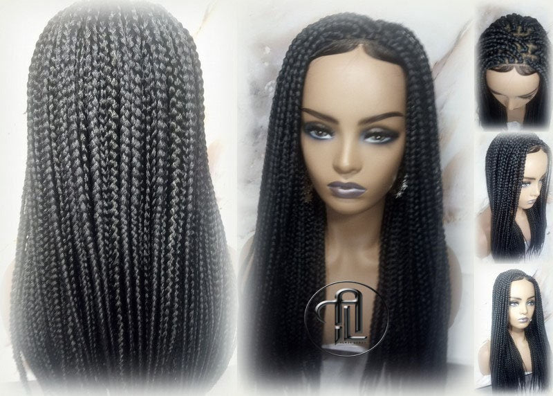 Box Braid Wig Black Lace Closure with Baby Hair Unit Straight Glueless! Braided Lace Wig