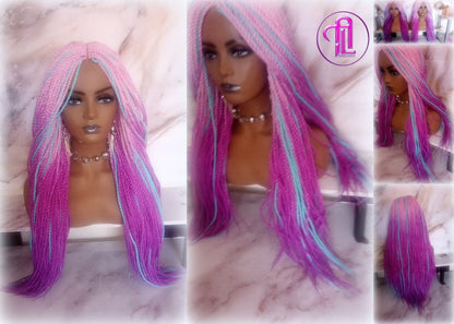 Ombre Pink Purple Blue 24 Inch Long Soft Senegalese Twist Ombre Braids Hair Synthetic Braiding Hair Extension Unicorn