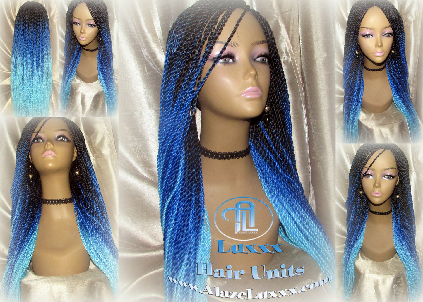 Blue Ombre Senegalese Twist Braid Wig Small Long Carnival Festival EDC Drag Queen Cosplay Unicorn Mermaid Wig Sale Alopecia Blue Braids
