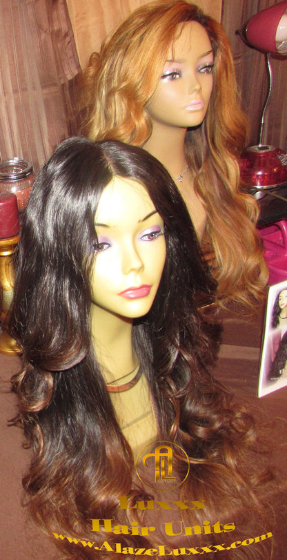 Ombre Virgin Hair Unit! 24 In' Long Brown #30 4x4 Closure Custom Color Lace Front Celebrity Wigs Ciara Wig Look