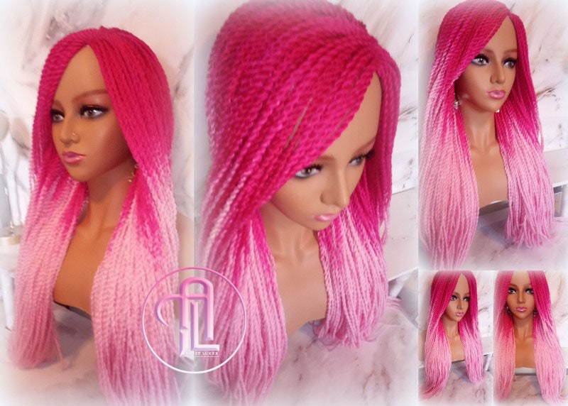 Pink Ombre Senegalese Twist Braid Wig Small Long Gradient Mermaid Braids Light Hot Pink Barbie Core Barbie Hair Barbie Wig barbie cosplay