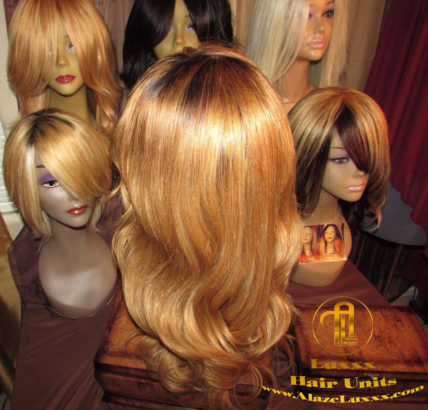 Dark Roots Honey Blonde 16 In' Straight Long  Auburn 27/613 Ombre Custom Color Virgin Hair Unit Lace FrontWigs Kim Khloe Kardashian Wig Look