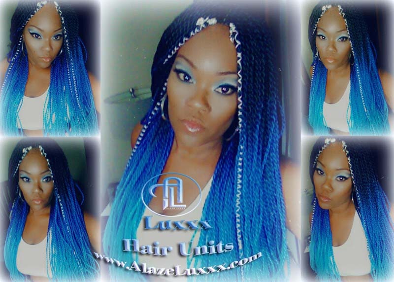 Blue  Unicorn Mermaid Wig Senegalese Twist Braid Wig Blue Ombre Small Long Micro Braids Royal Baby Sky Sale Alopecia Blue Braids