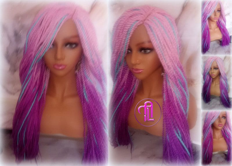Ombre Pink Purple Blue 24 Inch Long Soft Senegalese Twist Ombre Braids Hair Synthetic Braiding Hair Extension Unicorn