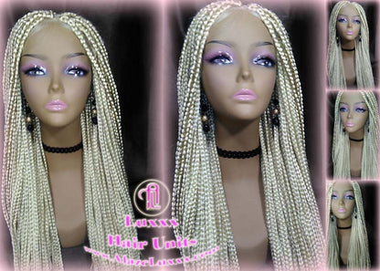 Box Braid Wig Blonde 613 Platinum Lace Baby Hair Unit Small Medium Straight Glueless! Braid Lace Wig Xpressions Hair