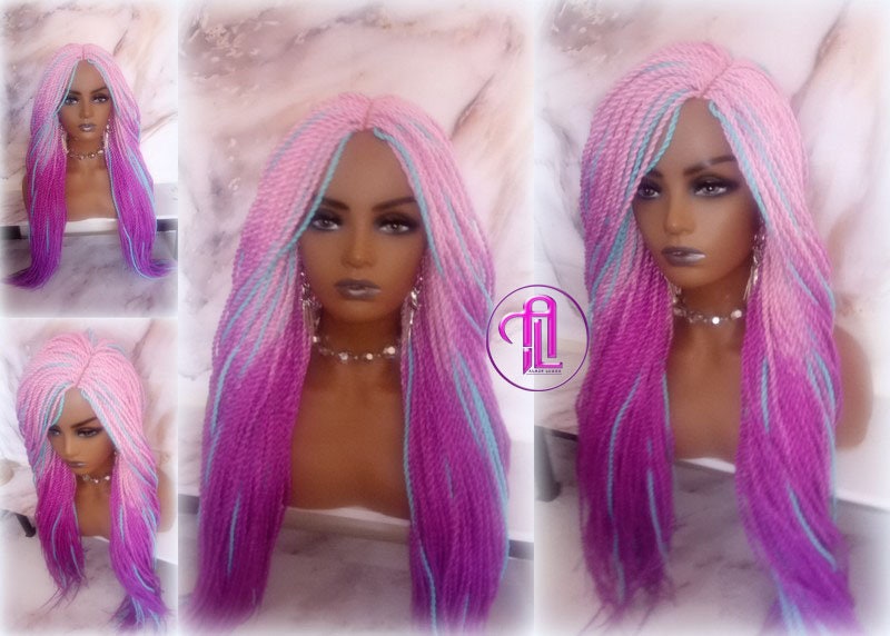 Ombre Pink Purple Blue 24 Inch Long Soft Senegalese Twist Ombre Braids Hair Synthetic Braiding Hair Extension Unicorn