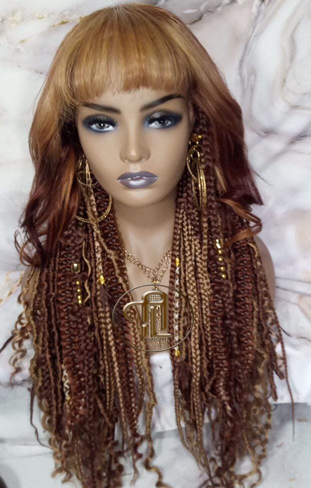 Lace Frontal Human Hair Dread Braid Twist Boho Synthetic China Bang Bohemian Ombre Brown Blonde Long Wavy Curly Balayage Wig Viking Wig