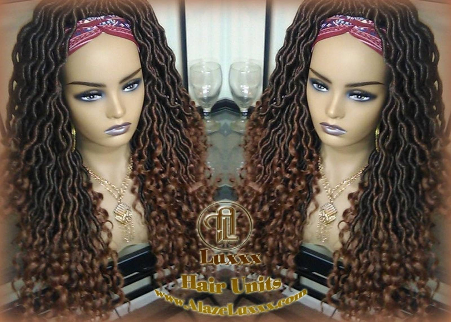 Bohemian Boho Gypsy Headband Wig Black Brown Goddess Faux Loc Wig Long Wavy Brown Tips Ends 30 Hair Dread DE SE Dred Lock Braided Wigs