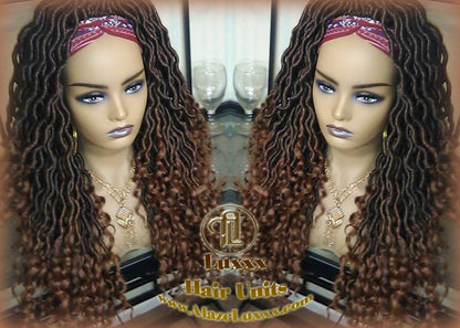 Bohemian Boho Gypsy Headband Wig Black Brown Goddess Faux Loc Wig Long Wavy Brown Tips Ends 30 Hair Dread DE SE Dred Lock Braided Wigs