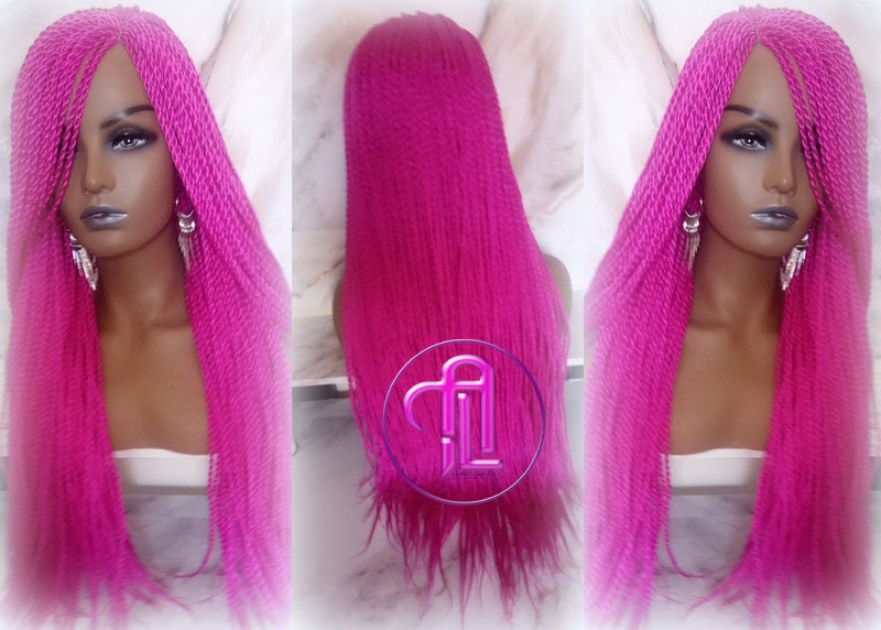 Hot Cosmic Pink Senegalese Twist Braid Wig Small Long Unicorn Mermaid Wig Sale Alopecia Braids Hot Pink Ready to Ship Magenta Braids Twists