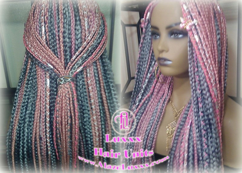 Pink Grey Mermaid Wig Box Braids braided Synthetic hair Lace Baby hair Light Pink wig pink extensions stage hair gypsy Boho Butterfly