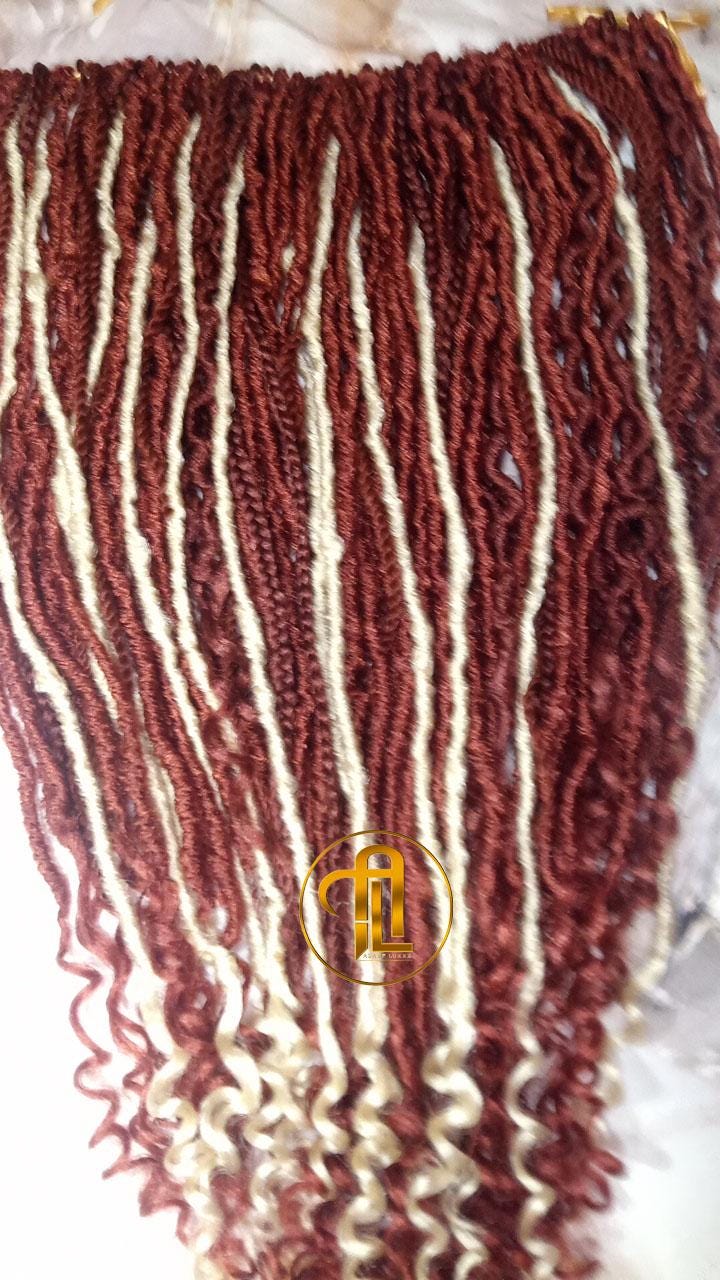 Copper Blonde 613 Bohemian dreadlocks textured Braid Soft red wavy ombre dreads  75 SE Full set  Lightweight boho curls burgundy dreads