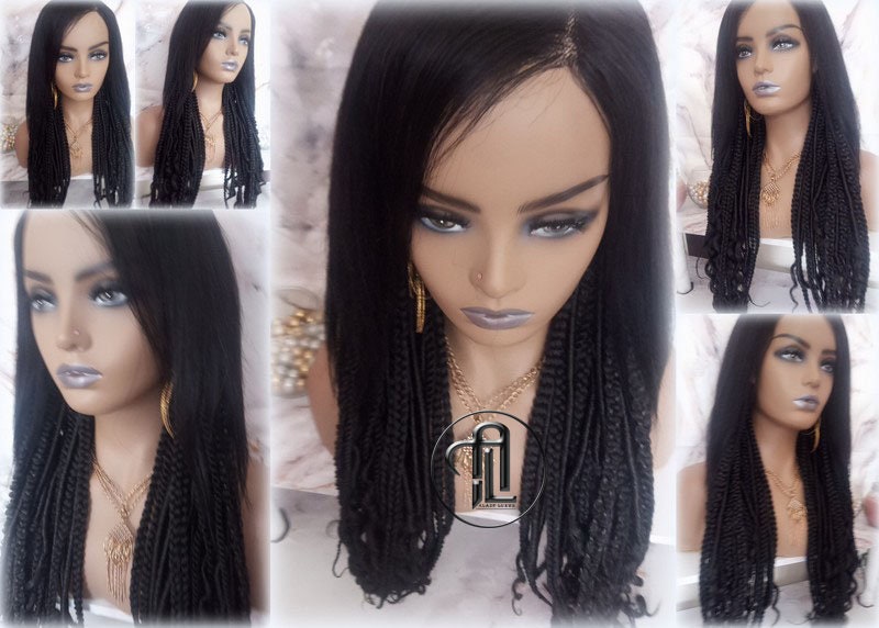 Full Wig with 4x4 Lace Closure Black Braids Dreads Mix Set Twist Soft Crochet Boho Dread Braid Set Bohemian extensions