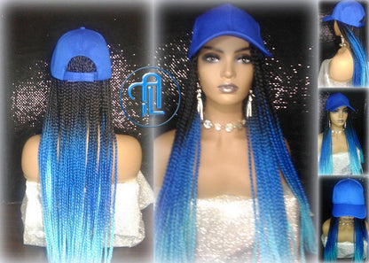 Box Braid Hat Blue Ombre Wig  Gym Hat Baseball Cap  Braided Hat Wig Women’s Hair Summer Hat Winter Hat Hair Cap Wig Hat Chemo Hat Alopecia