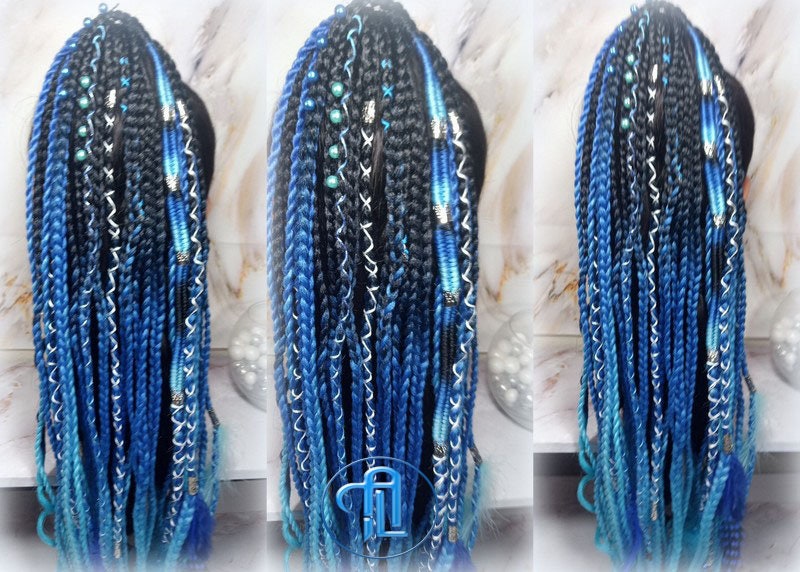 Blue Rave Ponytail Anime Cosplay, Birthday party, Galaxy, Cosmic, Cyber girl, Night princess, Unicorn, Fairy, Elf Style