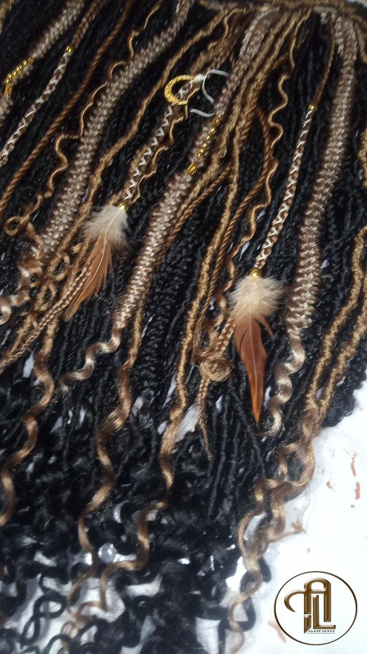 Black Warm Blonde  Dreadlocks Braids SE Set Kit Mixed Soft Crochet Boho Hair Full Head Curly Wavy Extensions Textured Natural Single Loop