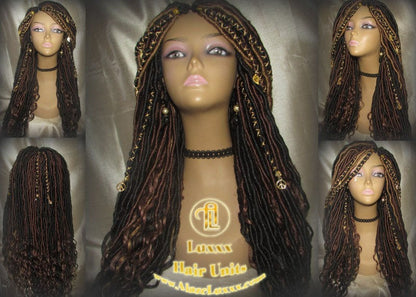 Brown Long Wavy Goddess Faux Locs Blonde Honey 30 33 27 Hair Gypsy Bohemian Boho Dread Loc 27 DE SE Dred Lock  Braided Wigs Festival Hair