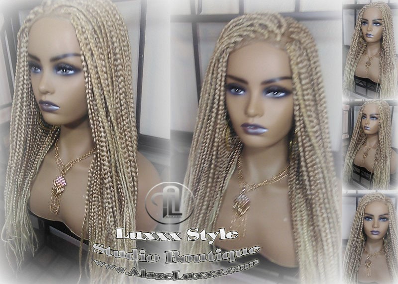 Box Braid Wig Blonde 613 27 Mix Ombre Balayage Honey Blonde Platinum Lace Baby Hair Straight! Braid Lace Wig for Black White Women Alopecia