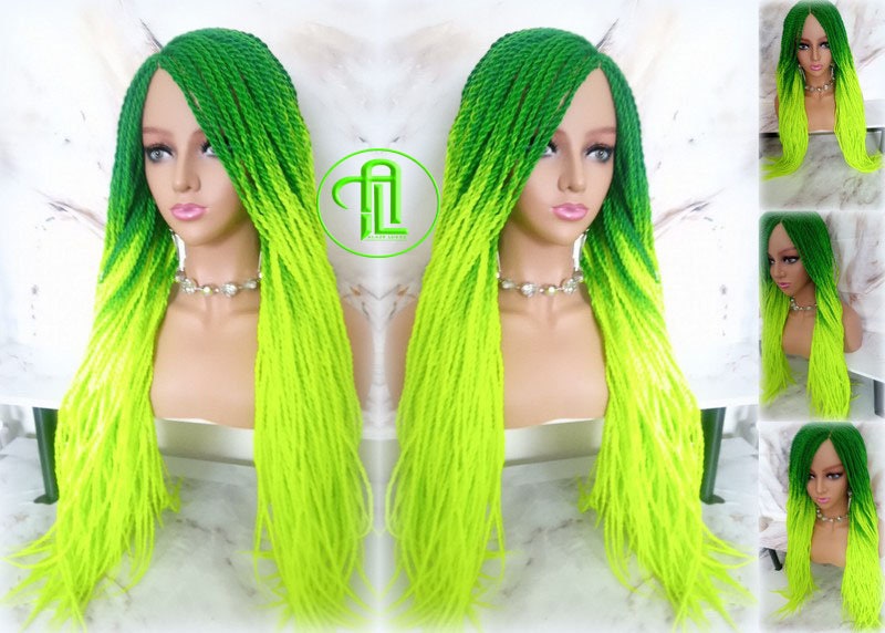 Green Florescent Gradient  Ombre Senegalese Twist Braid Wig Small Long Unicorn Glow in The Dark Braids Neon SAME DAY SHIPPING  Ready to Ship