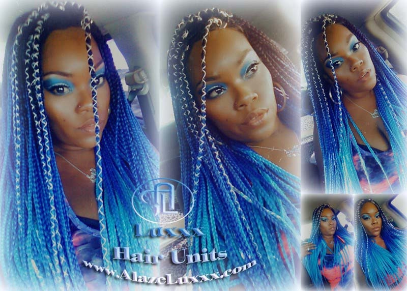 Ombre Blue Mermaid Hair Box Braids Wig  Blue Ombre Straight long wig Small Medium royal sky baby blue  Cosplay Wig Carnival Festival Hair