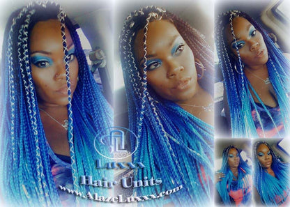 Ombre Blue Mermaid Hair Box Braids Wig  Blue Ombre Straight long wig Small Medium royal sky baby blue  Cosplay Wig Carnival Festival Hair
