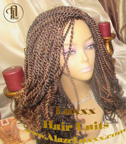 Soft Curly Kinky Twist Wig Unit Ready2Ship: 14/16' Chocolate Brown 4/27/30  2tone Alopecia Natural Kinky Marley Crochet Braided Braiding