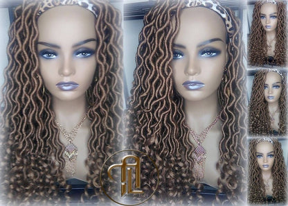 Headband Wig Blonde Honey Goddess Faux Gypsy Bohemian Boho Dread Loc Wig Blonde #27 Wavy Marley DE SE Dred Lock Blonde Crochet Braided Wigs
