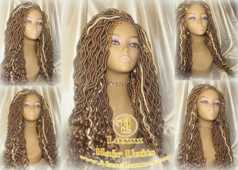 Platinum Blonde Honey Goddess Faux Gypsy Bohemian Boho Dread Loc Wig Blonde #613 #27 Wavy Marley DE SE Dred Lock Blonde Crochet Braided Wigs